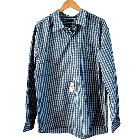 Van Heusen Studio Men’s Blue Gingham Slim Fit Button-Down Shirt – Size XXL NWT - Picture 2 of 5
